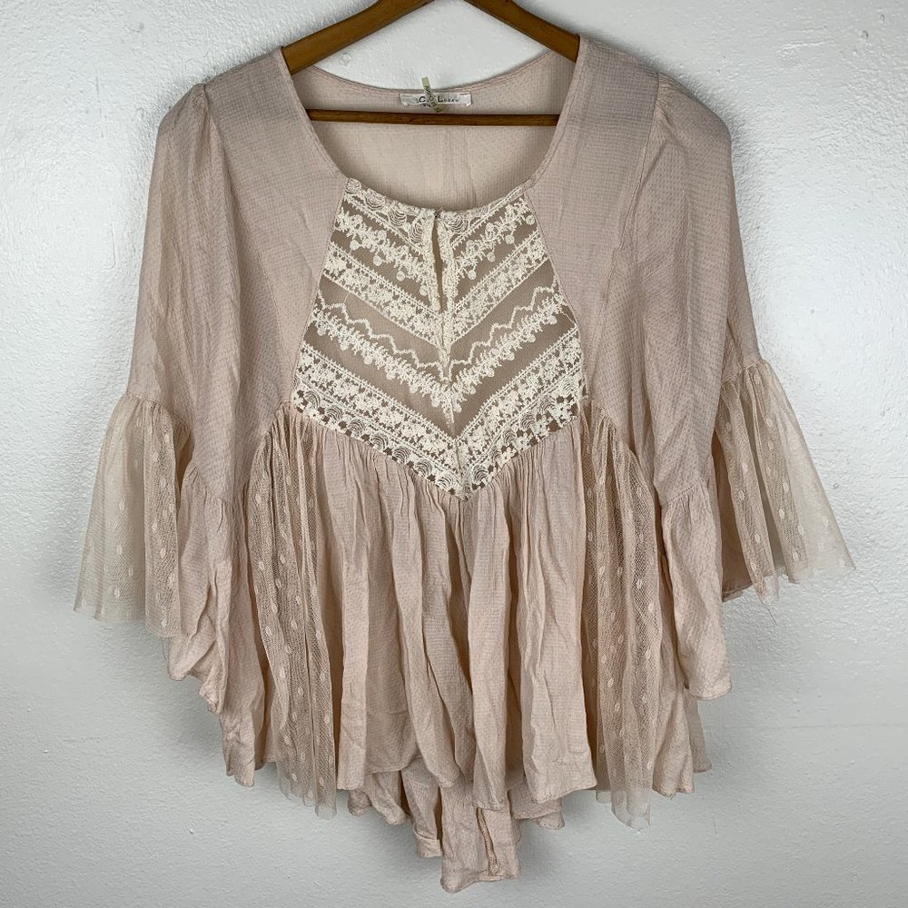 CIEL Sheer Embroidered Flowy Boho Top